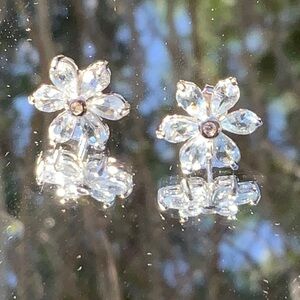 AQUAMARINE FLOWER 925 STERLING SILVER EARRINGS
